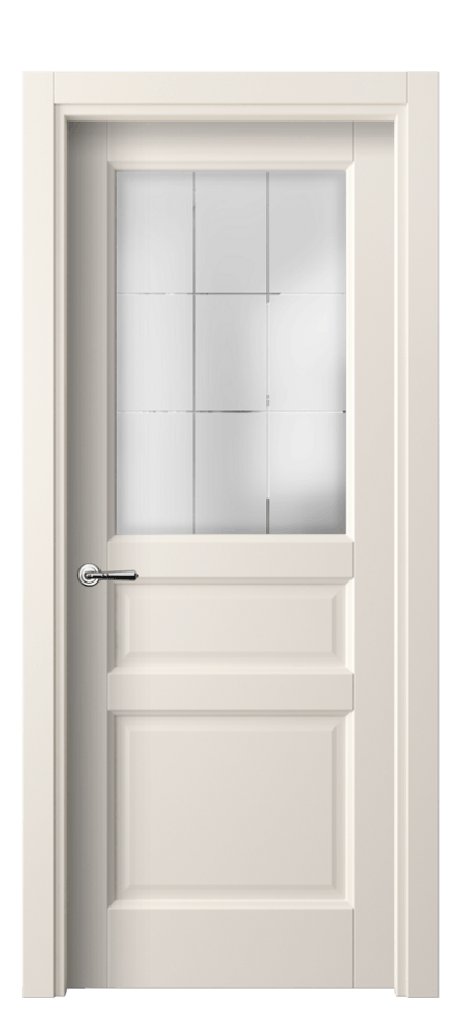 Межкомнатная дверь Галант 1432 ПЭТ кремово-белый Сатинированное стекло с гравировкой "Лофт" Цена 1610 Br | Volhovec