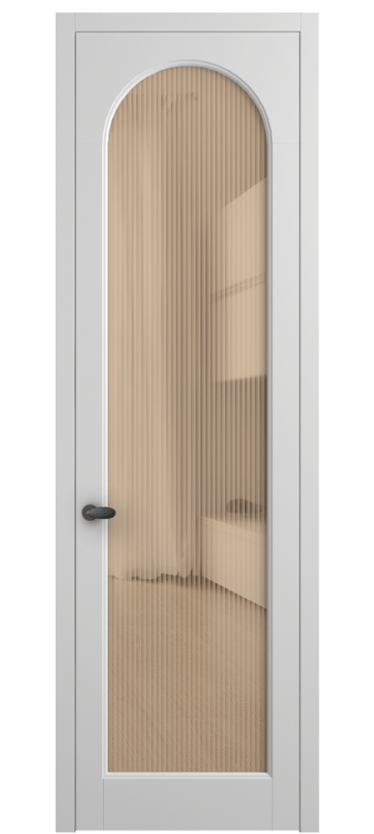 Межкомнатная дверь Палаццо 6804 Матовый белоснежный Рифлёное оранжевое стекло "Мору", триплекс Цена 5600 Br | Volhovec