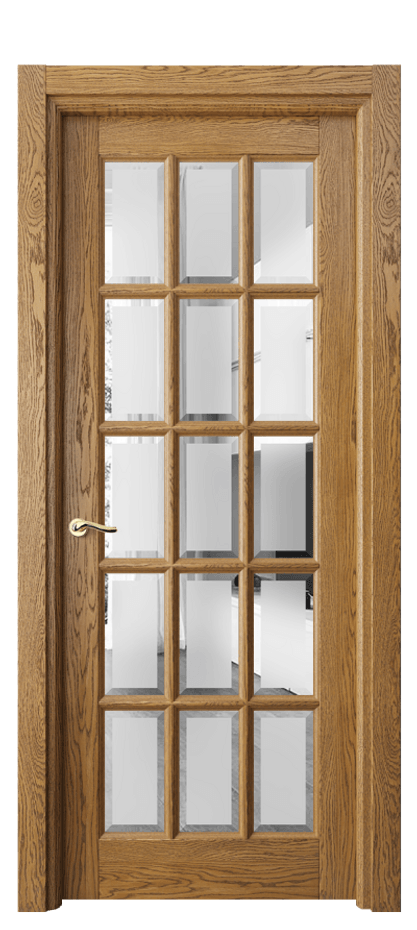 Межкомнатная дверь Лигнум 0708 Дуб медовый брашированный Сатинированное стекло с фацетом Цена 9460 Br | Volhovec