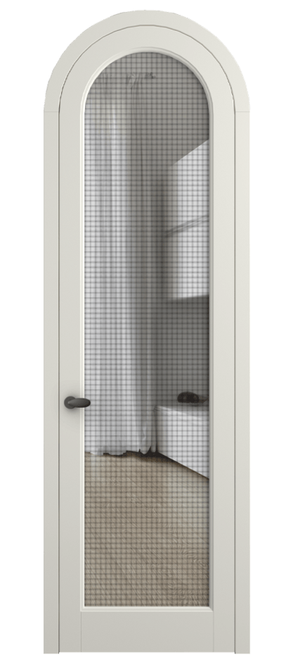 Межкомнатная дверь Palazzo 6814 Матовый жемчужный Декоративное стекло с сеткой "Mesh silver", триплекс Цена 7100 Br | Volhovec