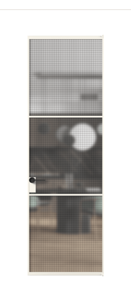 Алюминиевая дверь АЛПЛ040.03 Алюминий пудровый белый Декоративное стекло с сеткой "Mesh silver", триплекс, 6 мм Цена 6280  | Volhovec