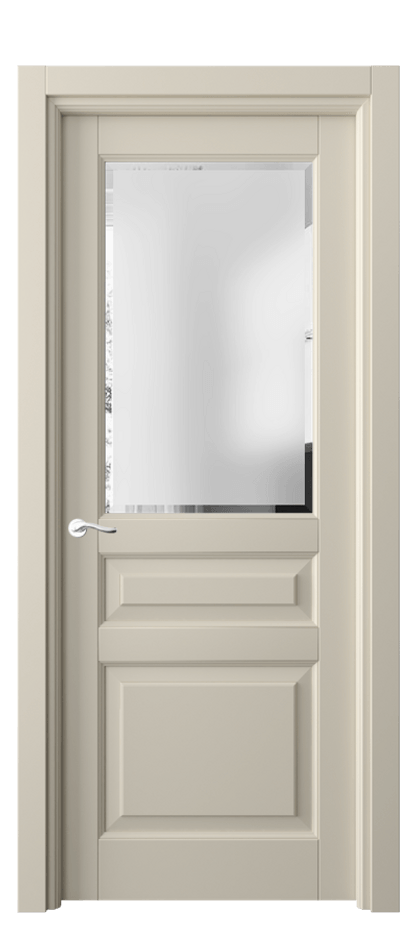 Межкомнатная дверь Лигнум 0710 Матовый бежево-серый Сатинированное стекло с фацетом Цена 5410 Br | Volhovec