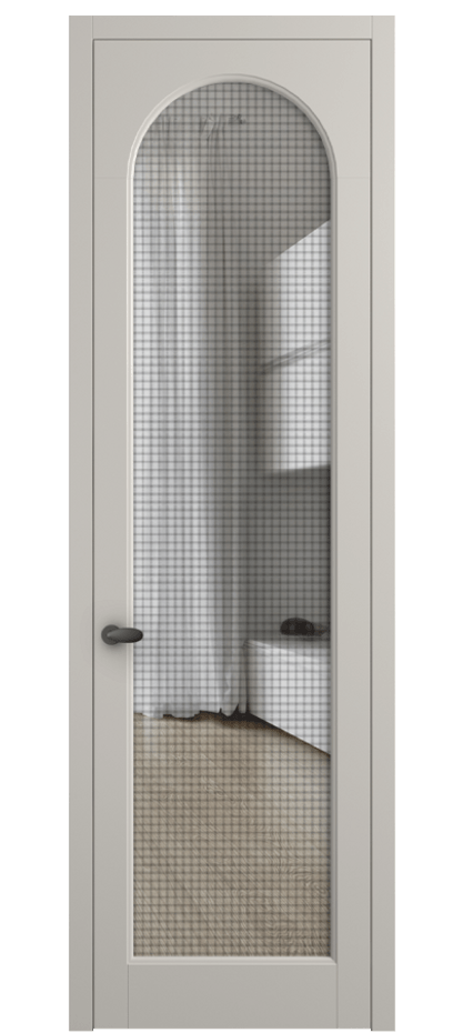 Межкомнатная дверь Palazzo 6804 Матовый облачно-серый Декоративное стекло с сеткой "Mesh silver", триплекс Цена 5600 Br | Volhovec