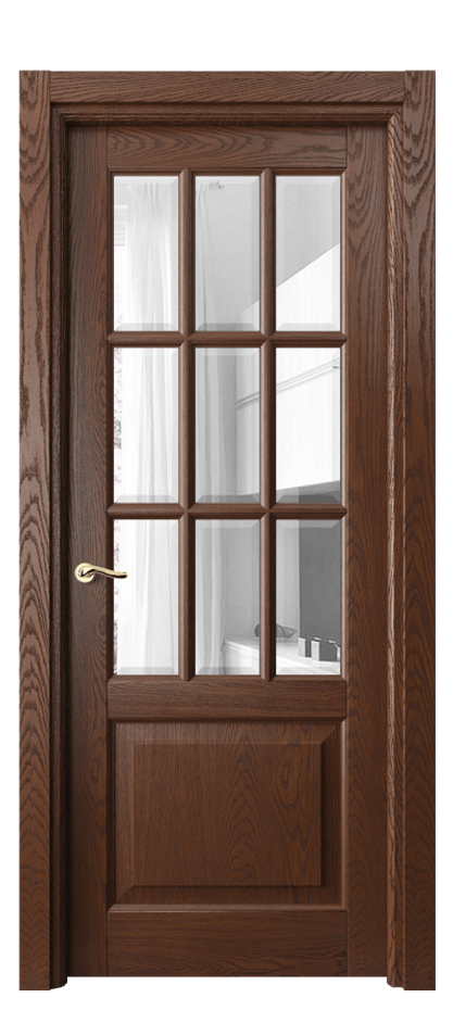 Межкомнатная дверь Лигнум 0748 Дуб коньячный брашированный Прозрачное стекло с фацетом Цена 9460 Br | Volhovec