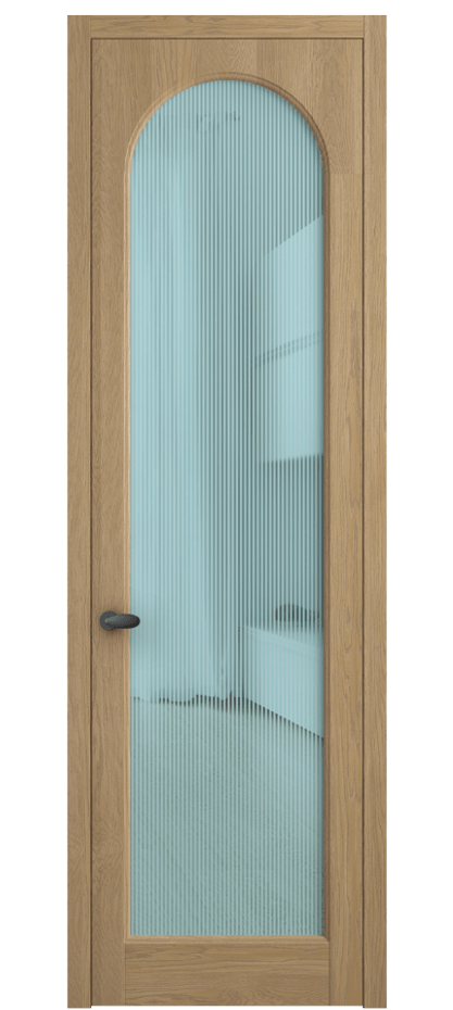 Межкомнатная дверь Палаццо 6804 Дуб соломенный матовый Рифлёное голубое стекло "Дюна", триплекс Цена 8200 Br | Volhovec