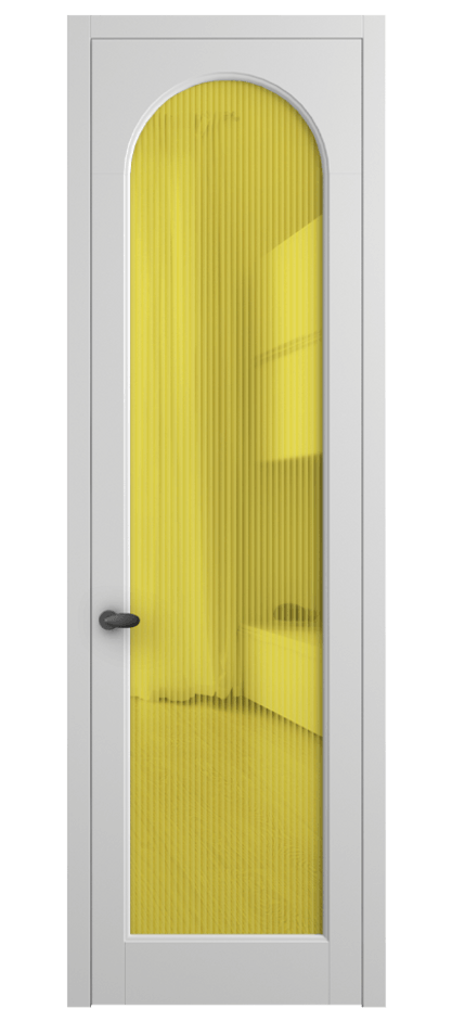 Межкомнатная дверь Палаццо 6804 Матовый белоснежный Рифлёное жёлтое стекло "Мору", триплекс Цена 5600 Br | Volhovec