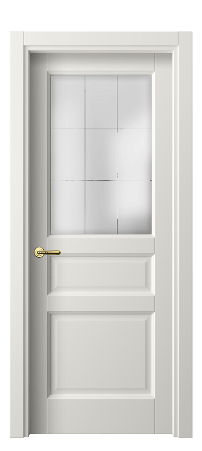 Межкомнатная дверь Galant 1432 Софт-тач белоснежный Сатинированное стекло с гравировкой "Лофт", 4 мм Цена 1320 Br | Volhovec