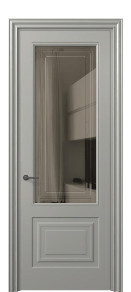 Межкомнатная дверь Маскот 8452 Матовый нейтральный серый Прозрачное бронзовое стекло с гравировкой "Грани", триплекс Цена 3570 Br | Volhovec