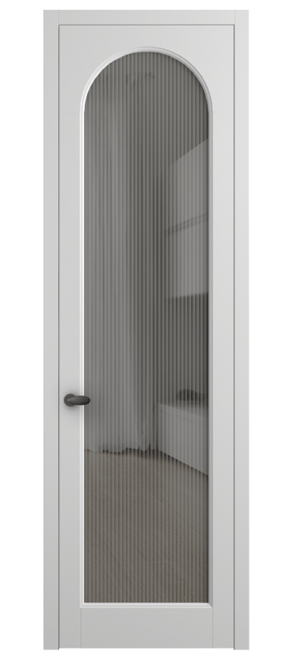 Межкомнатная дверь Палаццо 6804 Матовый белоснежный Рифлёное серое стекло "Moru", триплекс Цена 5600 Br | Volhovec