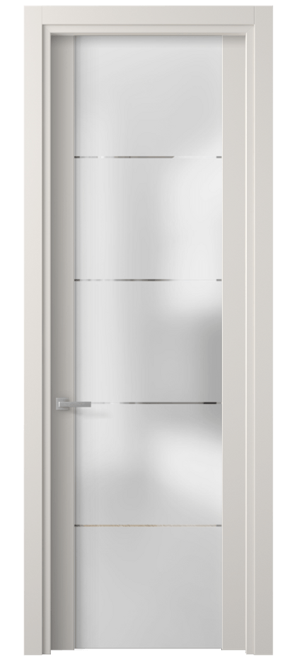 Межкомнатная дверь Планум 4114 Матовый пудровый белый Сатинированное стекло с гравировкой «КВАДРО», триплекс Цена 3220 Br | Volhovec