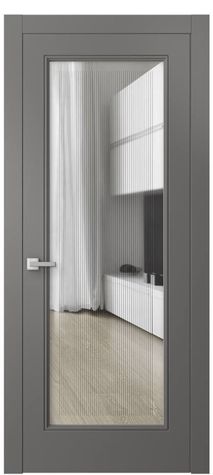 Межкомнатная дверь Линия 8300 Матовый классический серый Прозрачное стекло с гравировкой "Каннелюры", триплекс Цена 4480 Br | Volhovec