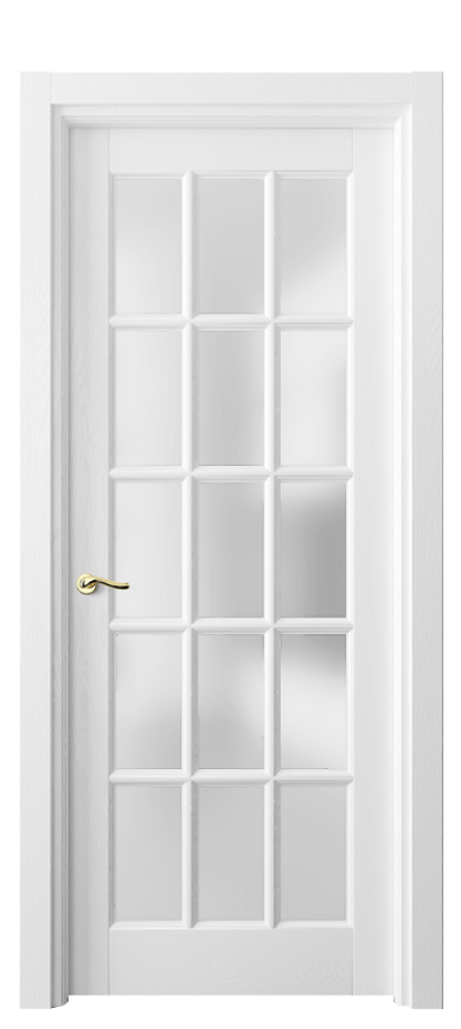 Межкомнатная дверь Лигнум 0708 Дуб белоснежный Сатинированное стекло Цена 8420 Br | Volhovec