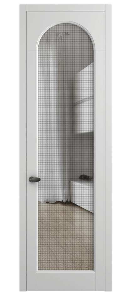 Межкомнатная дверь Palazzo 6804 Матовый белоснежный Декоративное стекло с сеткой "Mesh silver", триплекс Цена 5600 Br | Volhovec