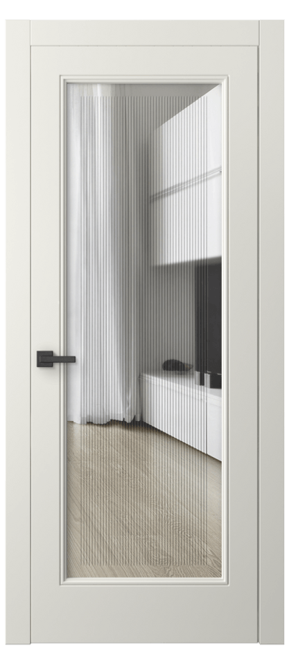 Межкомнатная дверь Linea 8300 Матовый жемчужный Прозрачное стекло с гравировкой "Каннелюры", триплекс Цена 4480 Br | Volhovec