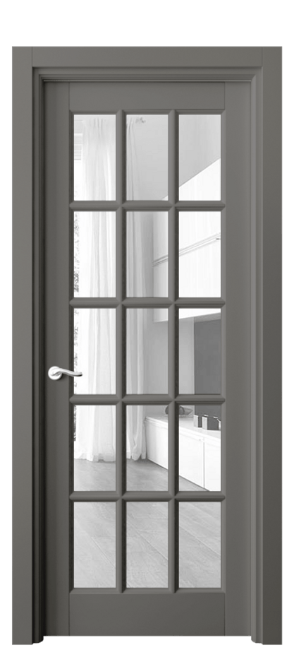 Межкомнатная дверь Лигнум 0708 Матовый классический серый Прозрачное стекло Цена 6160 Br | Volhovec