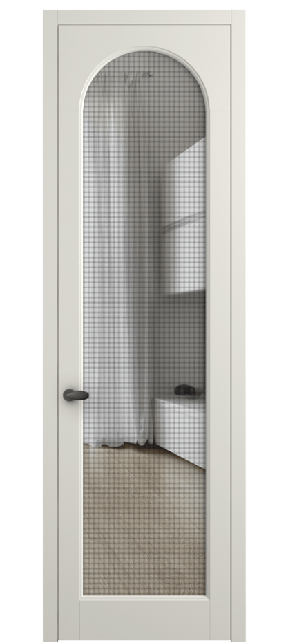 Межкомнатная дверь Palazzo 6804 Матовый жемчужный Декоративное стекло с сеткой "Mesh silver", триплекс Цена 5600 Br | Volhovec