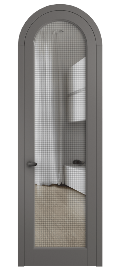 Межкомнатная дверь Palazzo 6814 Матовый классический серый Декоративное стекло с сеткой "Mesh silver", триплекс Цена 7100 Br | Volhovec
