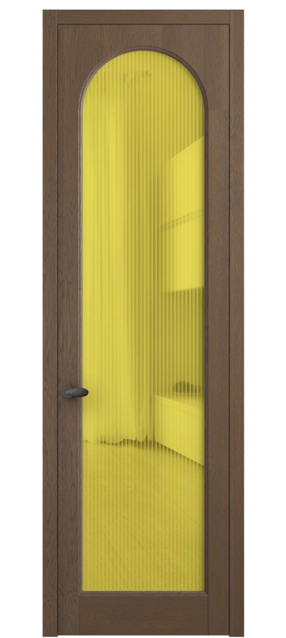 Межкомнатная дверь Palazzo 6804 Дуб туманный матовый Рифлёное жёлтое стекло "Moru", триплекс Цена 8400 Br | Volhovec