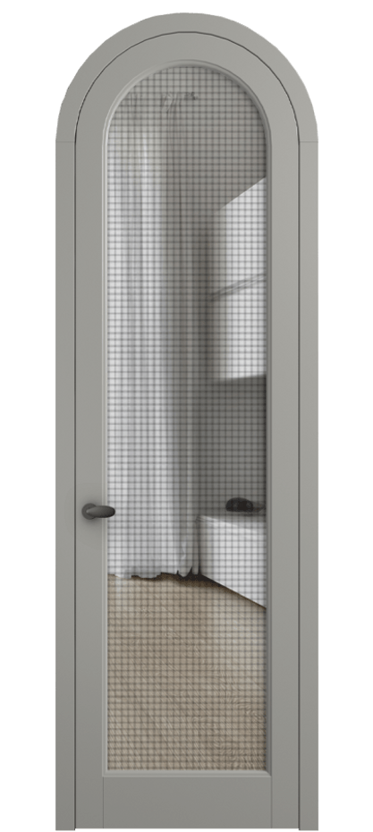 Межкомнатная дверь Palazzo 6814 Матовый нейтральный серый Декоративное стекло с сеткой "Mesh silver", триплекс Цена 7100 Br | Volhovec
