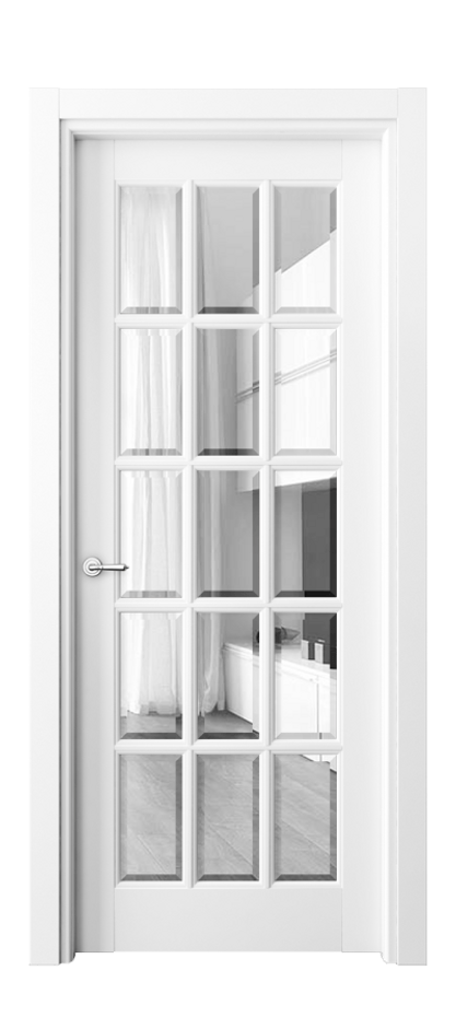 Межкомнатная дверь Тоскана Грильято 6311 Матовый белоснежный Прозрачное стекло с фацетом Цена 6370 Br | Volhovec