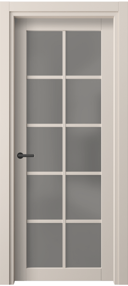 Межкомнатная дверь Нео 2106 ПЭТ пудровый бежевый Сатинированное серое стекло, триплекс Цена 610 Br | Volhovec