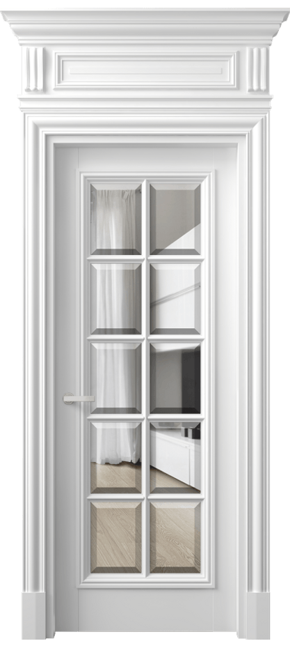 Межкомнатная дверь Антик 7310 Матовый белоснежный Прозрачное стекло с фацетом Цена 9840 Br | Volhovec