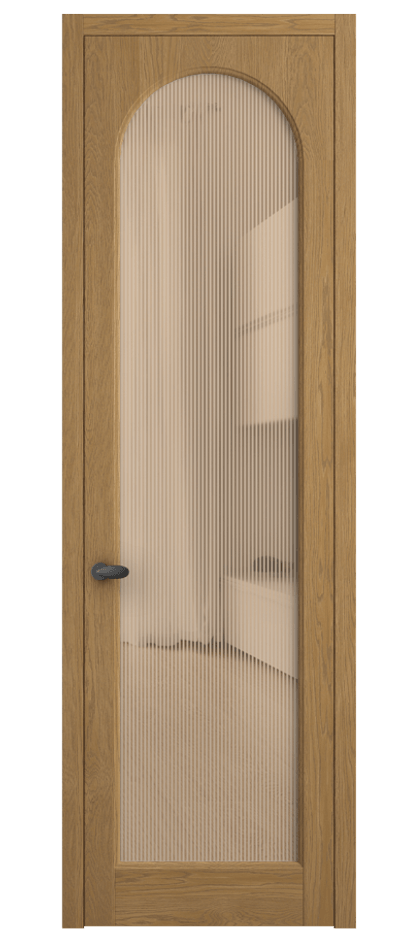 Межкомнатная дверь Палаццо 6804 Дуб солнечный матовый Рифлёное оранжевое стекло "Дюна", триплекс Цена 8200 Br | Volhovec