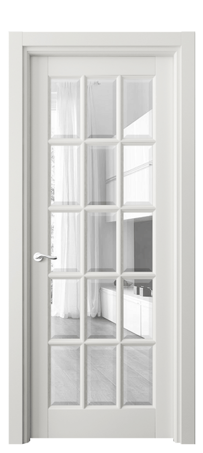 Межкомнатная дверь Лигнум 0708 Матовый серый Прозрачное стекло с фацетом Цена 6430 Br | Volhovec