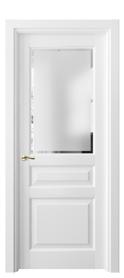 Межкомнатная дверь Лигнум 0710 Дуб белоснежный Сатинированное стекло с фацетом Цена 7310 Br | Volhovec