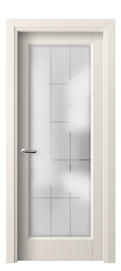 Межкомнатная дверь Галант 1402 ПЭТ кремово-белый Сатинированное стекло с гравировкой "Лофт" Цена 1610 Br | Volhovec