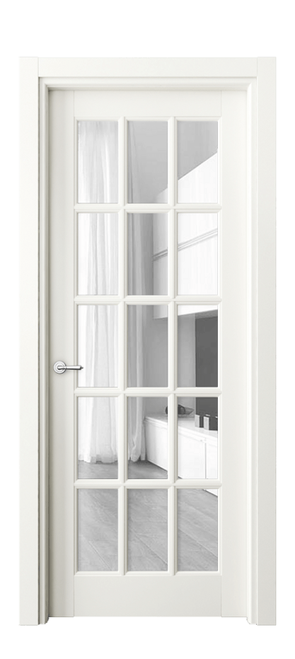 Межкомнатная дверь Тоскана Грильято 6311 Матовый жемчужный Прозрачное стекло Цена 5980 Br | Volhovec