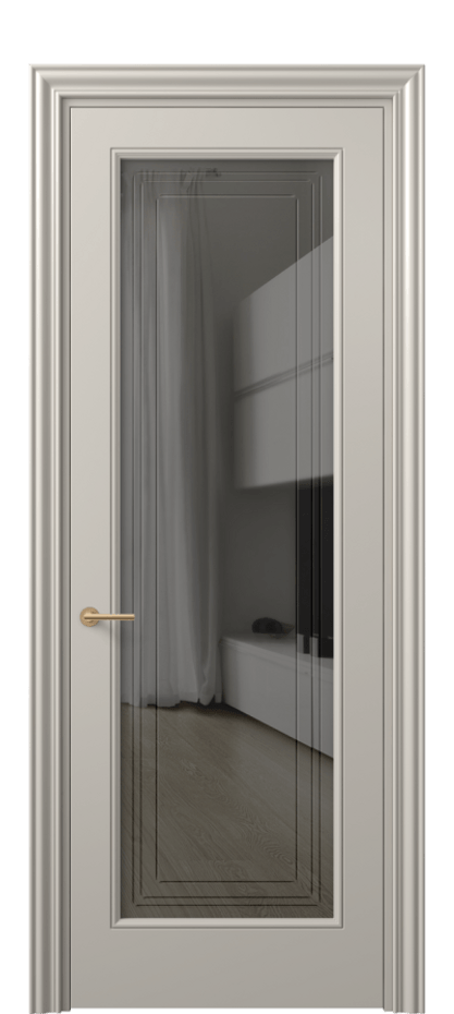 Межкомнатная дверь Маскот 8400 Матовый светло-бежевый Прозрачное серое стекло с гравировкой "Грани", триплекс Цена 3570 Br | Volhovec