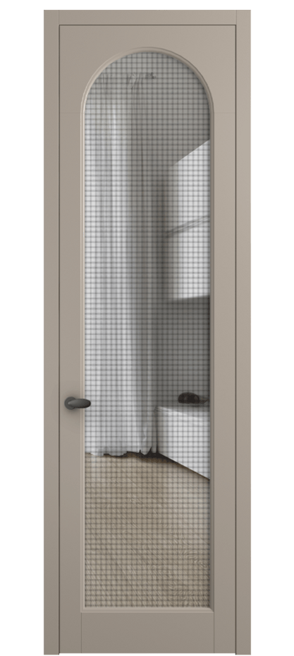 Межкомнатная дверь Palazzo 6804 Матовый бисквитный Декоративное стекло с сеткой "Mesh silver", триплекс Цена 5600 Br | Volhovec