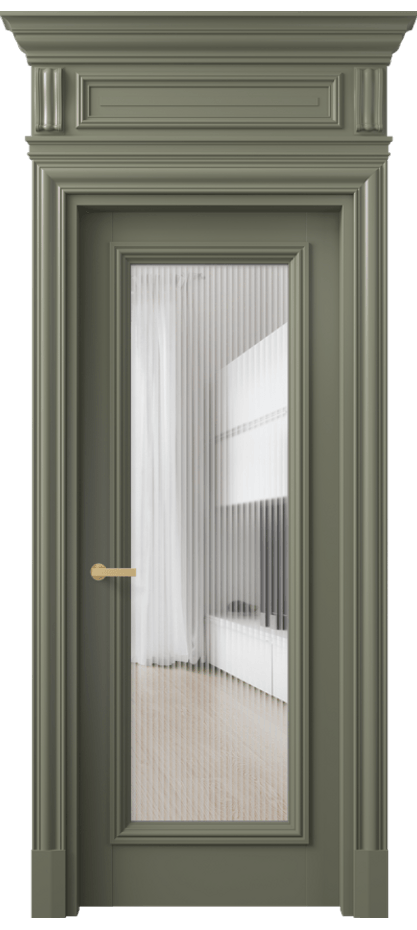 Межкомнатная дверь Антик 7300 Матовый оливковый тёмный Рифлёное стекло "Мору", триплекс Цена 9120 Br | Volhovec