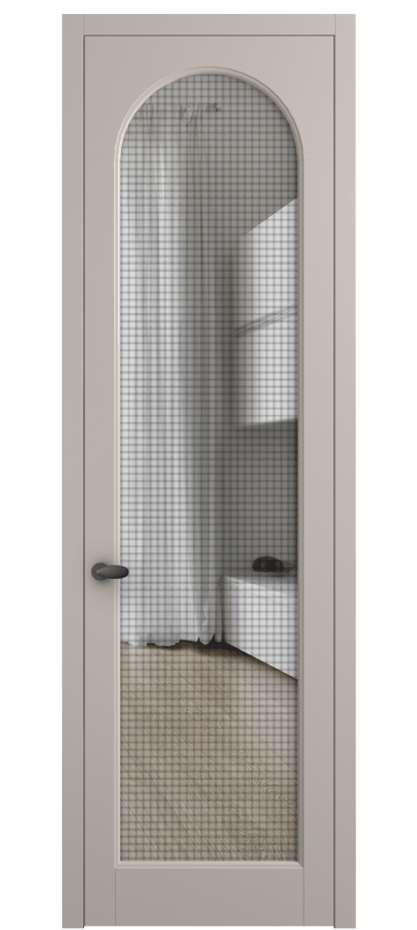 Межкомнатная дверь Palazzo 6804 Матовый светло-бежевый Декоративное стекло с сеткой "Mesh silver", триплекс Цена 5600 Br | Volhovec