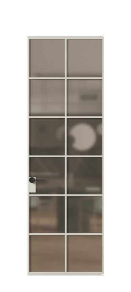 Алюминиевая дверь АЛПЛ040.05 Алюминий тёплый серый Сатинированное бронзовое стекло, триплекс Цена 6870  | Volhovec