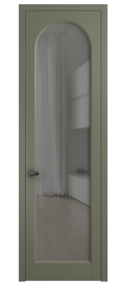Межкомнатная дверь Палаццо 6804 Матовый оливковый тёмный Рифлёное серое стекло "Мору", триплекс Цена 5600 Br | Volhovec