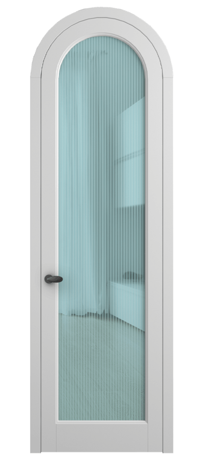 Межкомнатная дверь Palazzo 6814 Матовый белоснежный Рифлёное голубое стекло "Moru", триплекс, 8 мм Цена 6700 Br | Volhovec