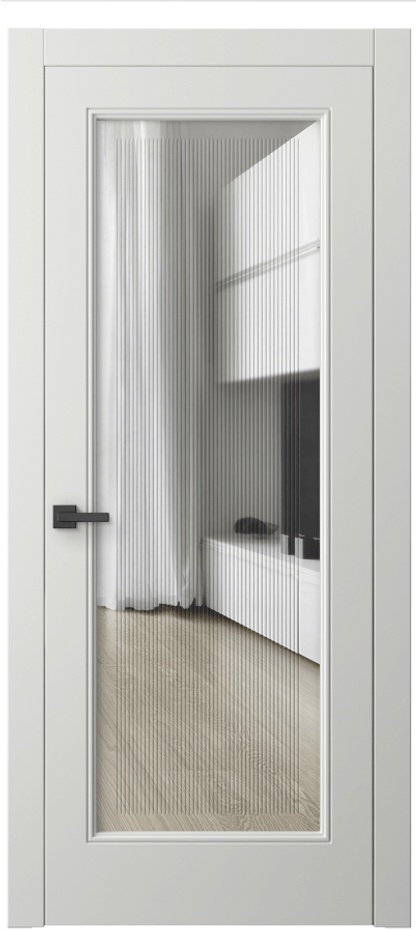 Межкомнатная дверь Linea 8300 Матовый светло-серый Прозрачное стекло с гравировкой "Каннелюры", триплекс Цена 4480 Br | Volhovec