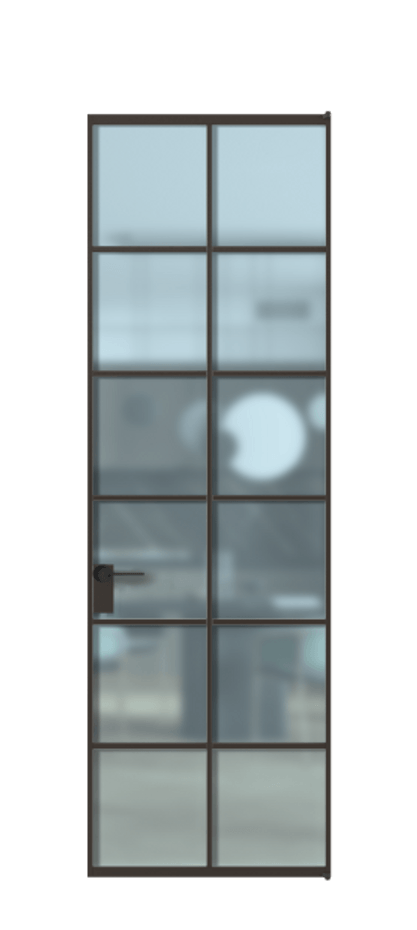 Алюминиевая дверь АЛПЛ040.05 Алюминий антрацит Сатинированное голубое стекло, триплекс Цена 7990  | Volhovec