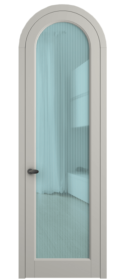 Межкомнатная дверь Палаццо 6814 Матовый тёплый серый Рифлёное голубое стекло "Мору", триплекс Цена 7100 Br | Volhovec