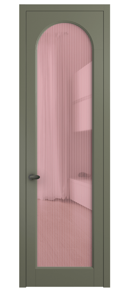 Межкомнатная дверь Palazzo 6804 Матовый оливковый тёмный Рифлёное розовое стекло "Moru", триплекс Цена 5600 Br | Volhovec