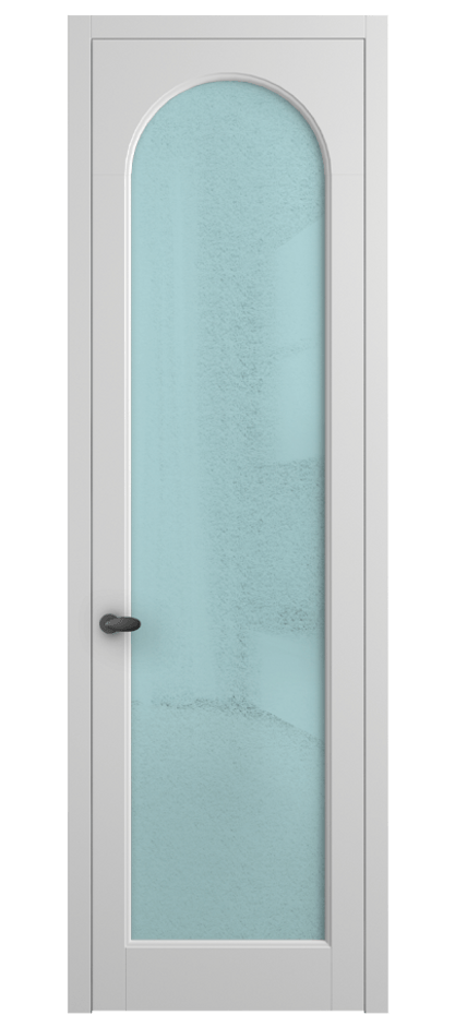 Межкомнатная дверь Палаццо 6804 Матовый белоснежный Фактурное голубое стекло "Лёд", триплекс Цена 5500 Br | Volhovec