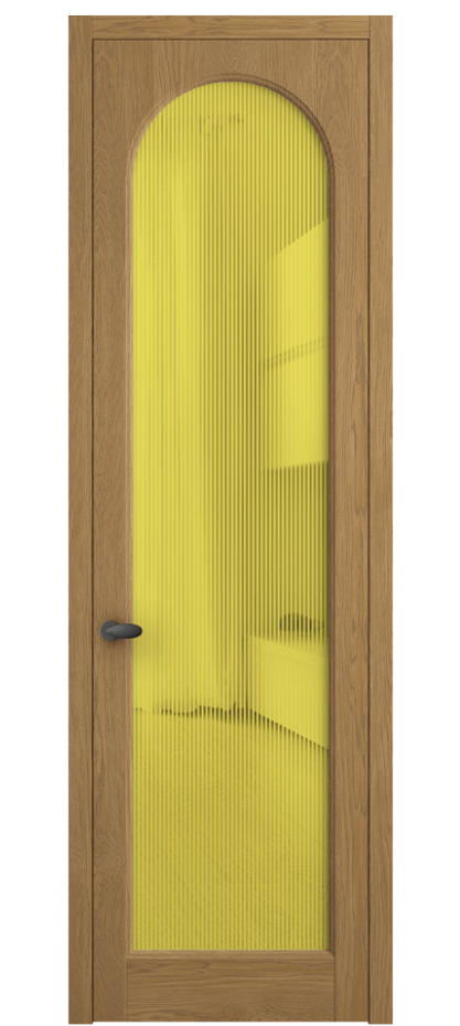 Межкомнатная дверь Палаццо 6804 Дуб солнечный матовый Рифлёное желтое стекло "Дюна", триплекс Цена 8200 Br | Volhovec
