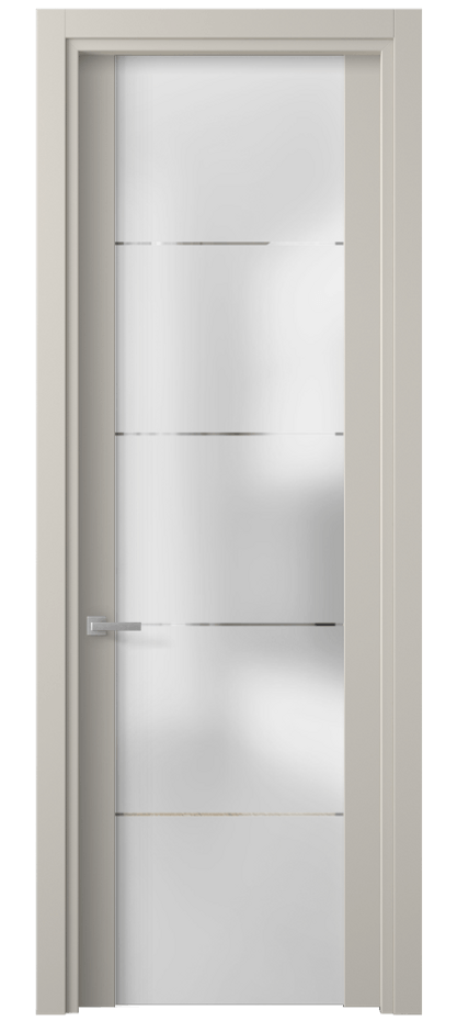 Межкомнатная дверь Планум 4114 ПЭТ светло-серый Сатинированное стекло с гравировкой «КВАДРО», триплекс Цена 1740 Br | Volhovec