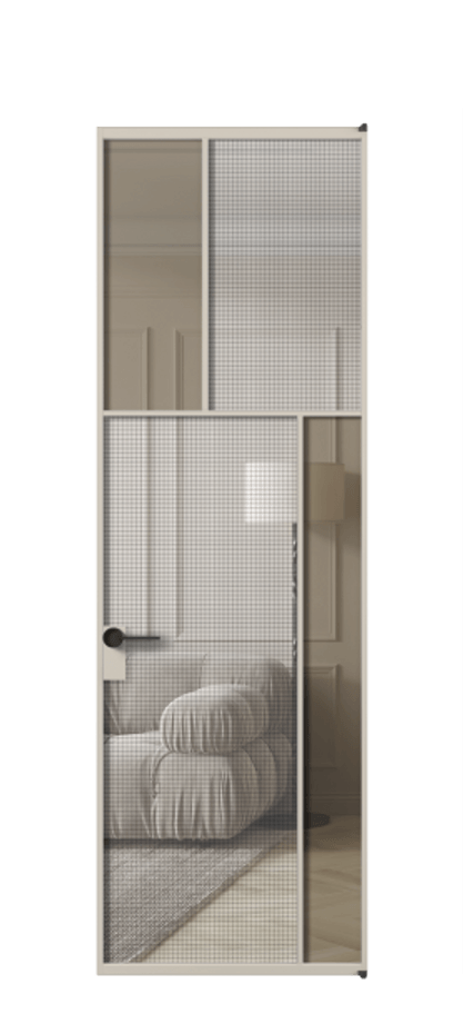 Межкомнатная дверь Mosaic АЛПЛ041.23 Алюминий светло-бежевый Декоративное стекло с сеткой "Mesh silver", триплекс, 6 мм + Прозрачное бронзовое стекло, триплекс Цена 8880 Br | Volhovec