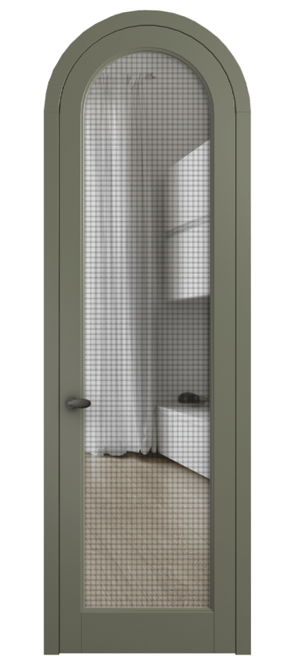 Межкомнатная дверь Palazzo 6814 Матовый оливковый тёмный Декоративное стекло с сеткой "Mesh silver", триплекс Цена 7100 Br | Volhovec