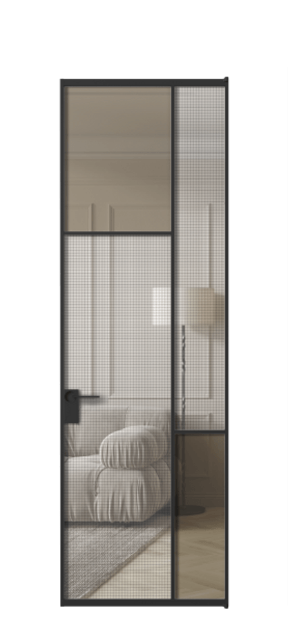 Межкомнатная дверь Mosaic АЛПЛ041.10 Алюминий Черный Mesh silver + Бронза прозрачное триплекс Цена 7170 Br | Volhovec
