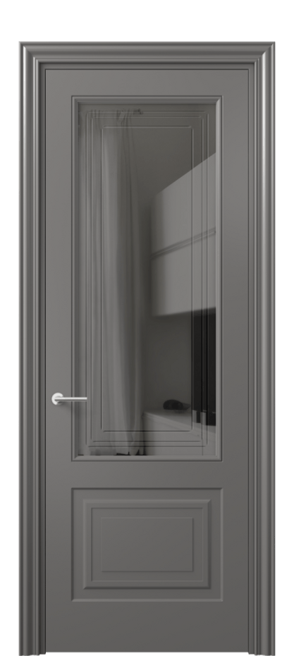 Межкомнатная дверь Маскот 8452 Матовый классический серый Прозрачное серое стекло с гравировкой "Грани", триплекс Цена 3570 Br | Volhovec