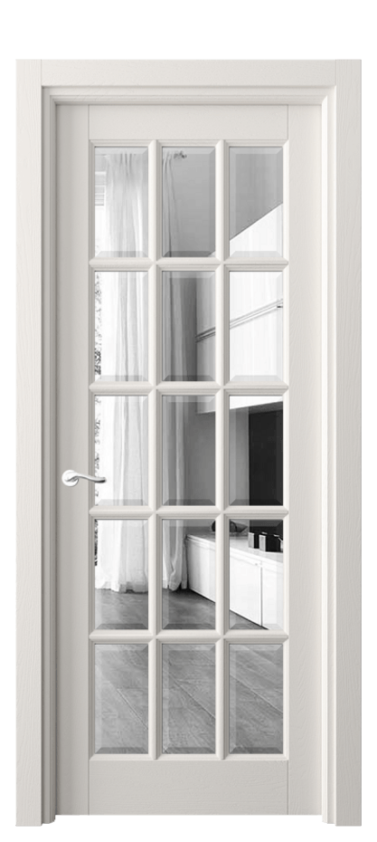 Межкомнатная дверь Лигнум 0708 Дуб пудровый белый Двустороннее зеркало с фацетом, триплекс Цена 8790 Br | Volhovec